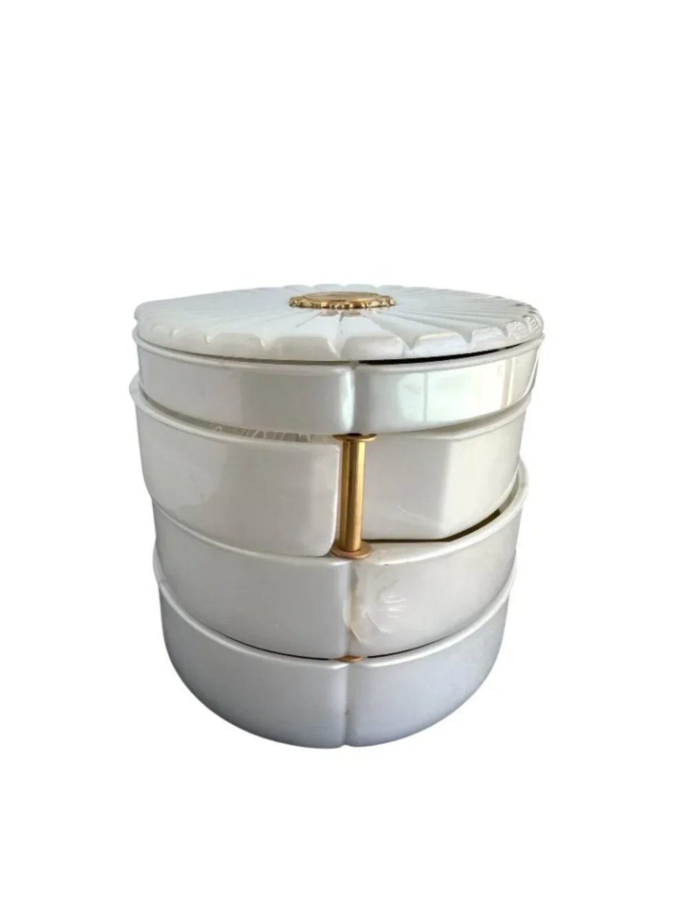 Vintage Rialto of New York White Pearlized Lucite Jewelry Box 1960s 9”